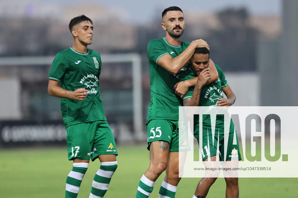 Floriana v Tre Penne - UEFA Europa Conference League 2024 2025: First Qualifying Round, 1st Leg Thiago Nascimento dos Santos (R) of Floriana is celebrating scoring the 3-1 goal during the UEFA Europa Conference League, First Qualifying Round, 1st Leg soccer match between Floriana and Tre Penne, at the Tony Bezzina Stadium, in Paola, Malta, on July 11, 2024. Corradino Paola Malta
