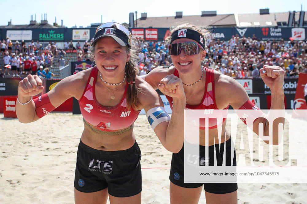 BEACHVOLLEYBALL - Beach Pro Vienna VIENNA,AUSTRIA,12.JUL.24 - Beach volleyball, Beachvolleyball - A1 Beach Pro Vienna. Image shows Ronja Klinger and Dorina Klinger (AUT). GEPAxpictures xMathiasxMandl