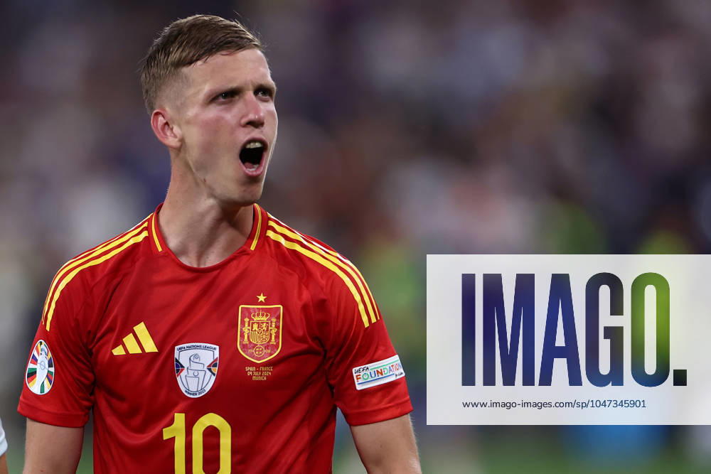 Spain - France Dani Olmo of Spain celebrates at the end of the UEFA EURO, EM, Europameisterschaft,Fussball 2024 semi-final football match between Spain and France at Munich Football Arena on July 9, 2024 in Munich, Germany . Munich Munich Football Arena Germany