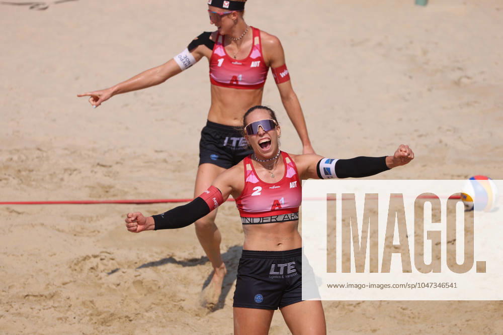 BEACHVOLLEYBALL - Beach Pro Vienna VIENNA,AUSTRIA,12.JUL.24 - Beach volleyball, Beachvolleyball - A1 Beach Pro Vienna. Image shows Ronja Klinger and Dorina Klinger (AUT). GEPAxpictures xMathiasxMandl