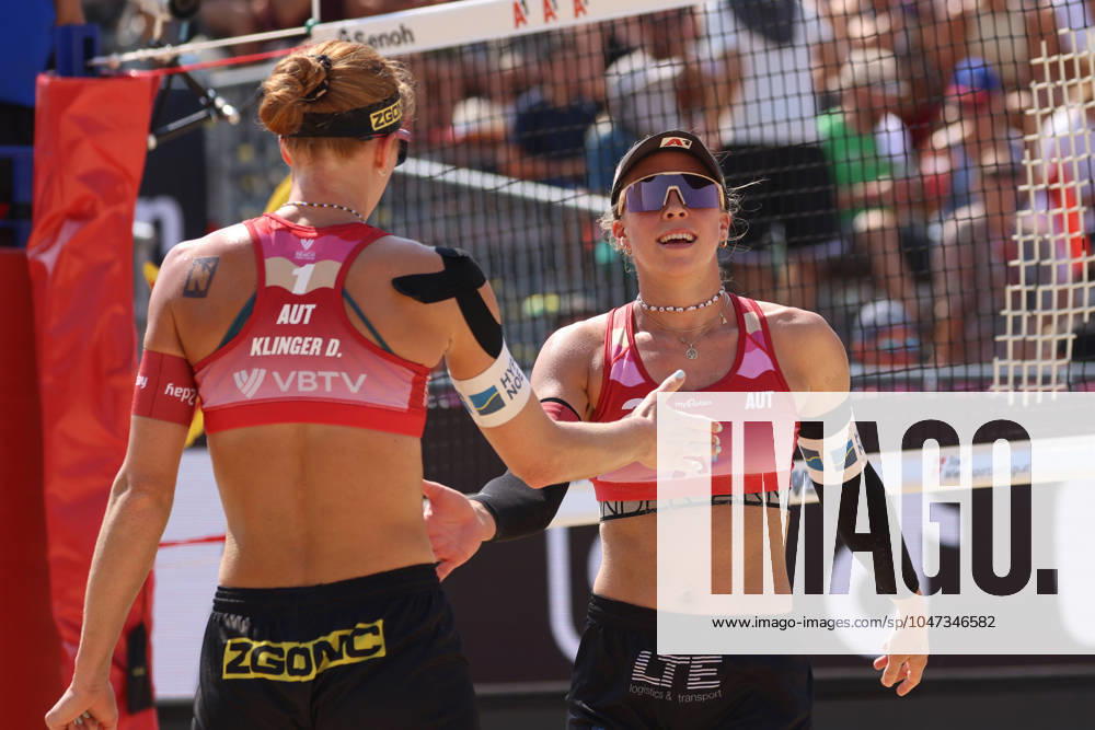 BEACHVOLLEYBALL - Beach Pro Vienna VIENNA,AUSTRIA,12.JUL.24 - Beach volleyball, Beachvolleyball - A1 Beach Pro Vienna. Image shows Ronja Klinger and Dorina Klinger (AUT). GEPAxpictures xMathiasxMandl