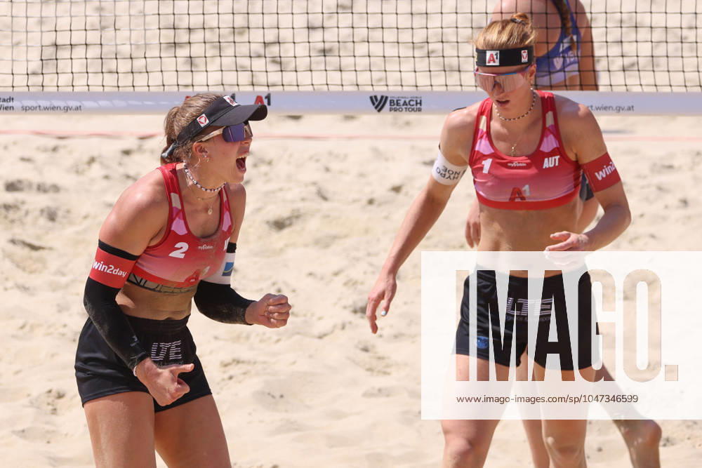 BEACHVOLLEYBALL - Beach Pro Vienna VIENNA,AUSTRIA,12.JUL.24 - Beach volleyball, Beachvolleyball - A1 Beach Pro Vienna. Image shows Ronja Klinger and Dorina Klinger (AUT). GEPAxpictures xMathiasxMandl