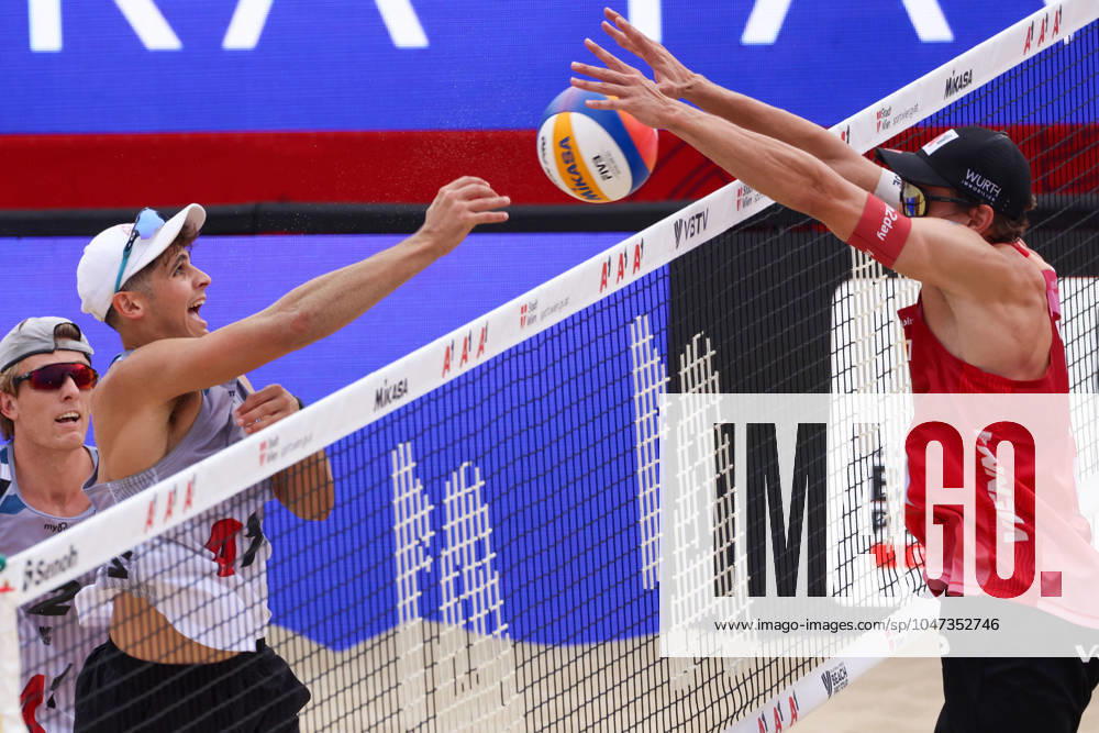 BEACHVOLLEYBALL - Beach Pro Vienna VIENNA,AUSTRIA,12.JUL.24 - Beach volleyball, Beachvolleyball - A1 Beach Pro Vienna. Image shows Mark Nicolaidis (AUS) and Julian Hoerl (AUT). GEPAxpictures xMathiasxMandl