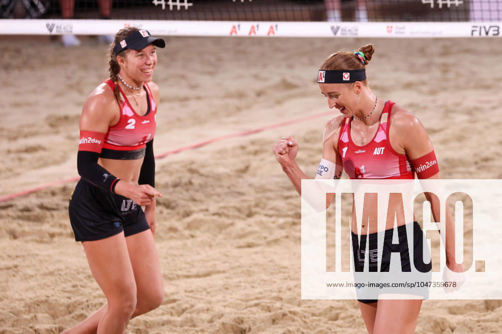 BEACHVOLLEYBALL - Beach Pro Vienna VIENNA,AUSTRIA,12.JUL.24 - Beach volleyball, Beachvolleyball - A1 Beach Pro Vienna. Image shows Ronja Klinger and Dorina Klinger (AUT). GEPAxpictures xMathiasxMandl