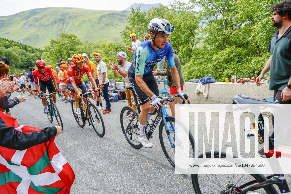 Tour de France 2024 - Stage 14 SAINT-LARY-SOULAN PLA D ADET, FRANCE - JULY 13 : Prodhomme Nicolas (FRA) of Decathlon AG2R La Mondiale Team in action during stage 14 of the 111th edition of the Tour de France 2024 cycling race, a stage of 152 kms with start in Pau and finish in Saint-Lary-Soulan Pla d Adet on July 13, 2024 in Saint-Lary-Soulan Pla d Adet, France, 13 07 2024 Saint-Lary-Soulan Pla d Adet France