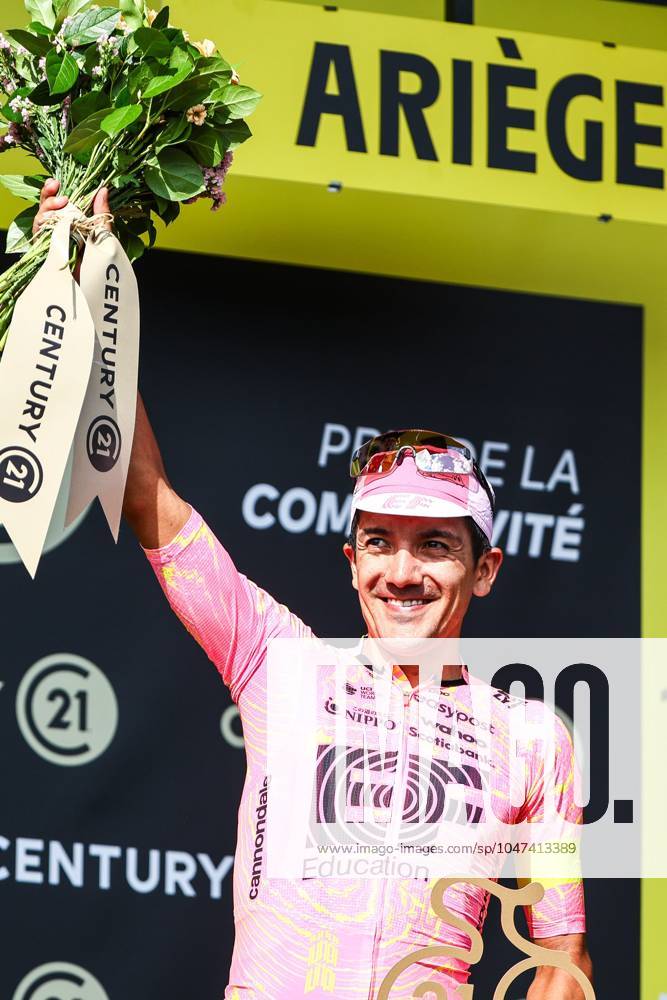 Ecuadorian Richard Carapaz of EF Education-EasyPost pictured on the podium after stage 15 of the 2024 Tour de France cycling race, from Loudenvielle to Plateau de Beille, France (107,7 km), on Sunday 14 July 2024. The 111th edition of the Tour de France starts on Saturday 29 June and will finish in Nice, France on 21 July. DAVIDxPINTENS x96414535x