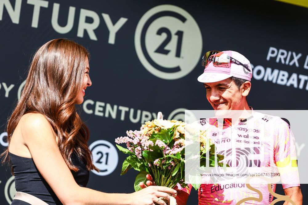 Ecuadorian Richard Carapaz of EF Education-EasyPost pictured on the podium after stage 15 of the 2024 Tour de France cycling race, from Loudenvielle to Plateau de Beille, France (107,7 km), on Sunday 14 July 2024. The 111th edition of the Tour de France starts on Saturday 29 June and will finish in Nice, France on 21 July. DAVIDxPINTENS x96414537x