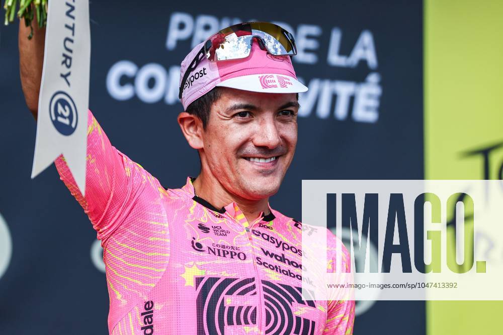 Ecuadorian Richard Carapaz of EF Education-EasyPost pictured on the podium after stage 15 of the 2024 Tour de France cycling race, from Loudenvielle to Plateau de Beille, France (107,7 km), on Sunday 14 July 2024. The 111th edition of the Tour de France starts on Saturday 29 June and will finish in Nice, France on 21 July. DAVIDxPINTENS x96414561x