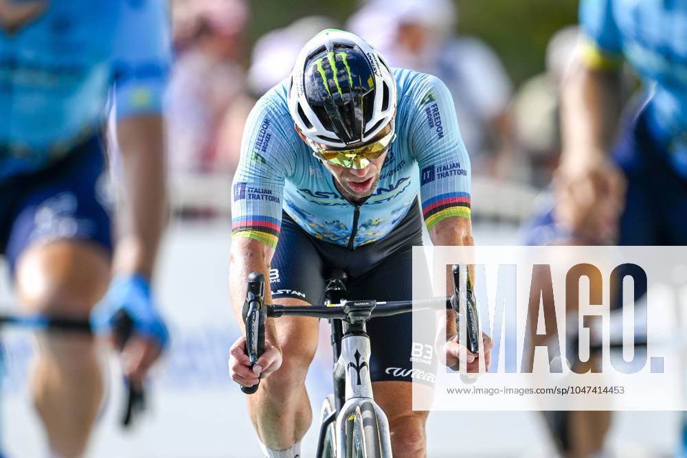 Tour de France 2024 - Stage 15 PLATEAU DE BEILLE, FRANCE - JULY 14 : Cavendish Mark (GBR) of Astana Qazaqstan Team at the finish line during stage 15 of the 111th edition of the Tour de France 2024 cycling race, a stage of 198 kms with start in Loudenvielle and finish in Plateau de Beille on July 14, 2024 in Plateau de Beille, France, 14 07 2024 Plateau de Beille France