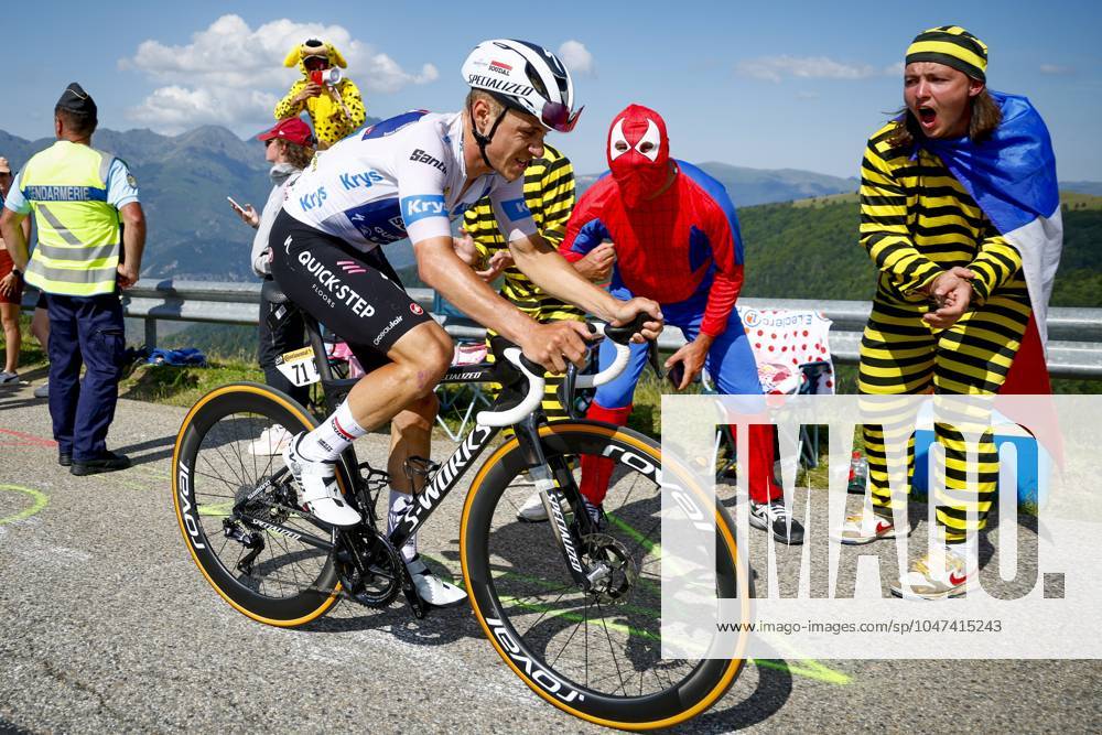 Tour de France 2024 - Stage 15 PLATEAU DE BEILLE, FRANCE - JULY 14 : Evenepoel Remco (BEL) of Soudal - Quick Step during stage 15 of the 111th edition of the Tour de France 2024 cycling race, a stage of 198 kms with start in Loudenvielle and finish in Plateau de Beille on July 14, 2024 in Plateau de Beille, France, 14 07 2024 Plateau de Beille France