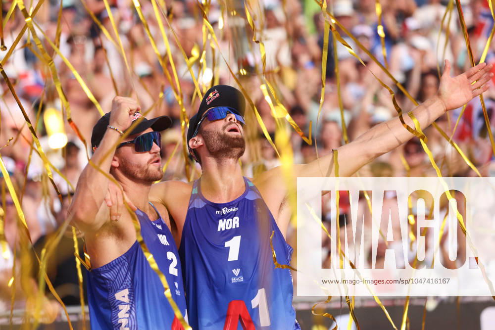 BEACHVOLLEYBALL - Beach Pro Vienna VIENNA,AUSTRIA,14.JUL.24 - Beach volleyball, Beachvolleyball - A1 Beach Pro Vienna. Image shows Anders Berntsen Mol and Christian Sandlie Sorum (NOR). GEPAxpictures xMathiasxMandl