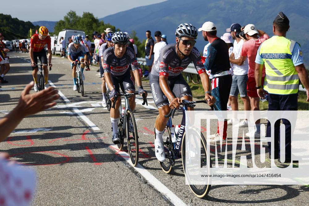 Tour de France 2024 - Stage 15 PLATEAU DE BEILLE, FRANCE - JULY 14 : Philipsen Jasper (BEL) of Alpecin-Deceuninck and Dillier Silvan (SUI) of Alpecin-Deceuninck during stage 15 of the 111th edition of the Tour de France 2024 cycling race, a stage of 198 kms with start in Loudenvielle and finish in Plateau de Beille on July 14, 2024 in Plateau de Beille, France, 14 07 2024 Plateau de Beille France