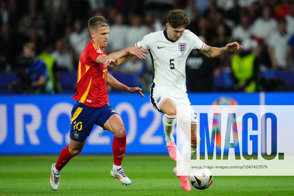 GER: Spain v England. UEFA EURO, EM, Europameisterschaft,Fussball 2024 Final John Stones of England and Dani Olmo of Spain during the UEFA Euro 2024 match between Spain and England, Final, played at Olympiastadion on July 14, 2024 in Berlin, Germany. kpng