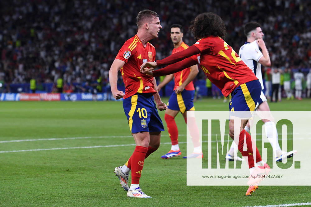 Soccer UEFA EURO 2024 Final Spain England on 14 07 2024 at Olympiastadion Berlin in Berlin Dani Olmo Spain , left Marc Cucurella Spain , right Cheering Joy Emotions xRx