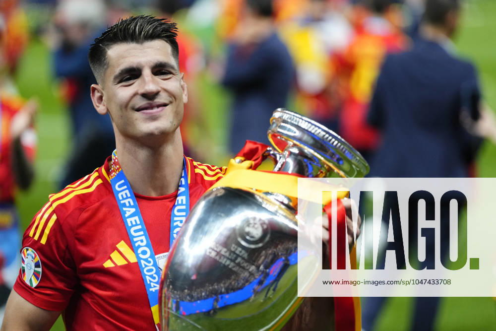 Spain v England: Final - UEFA EURO, EM, Europameisterschaft,Fussball 2024 Alvaro Morata centre-forward of Spain and Atletico de Madrid celebrates victory after the UEFA EURO 2024 final match between Spain and England at Olympiastadion on July 14, 2024 in Berlin, Germany. Berlin Germany