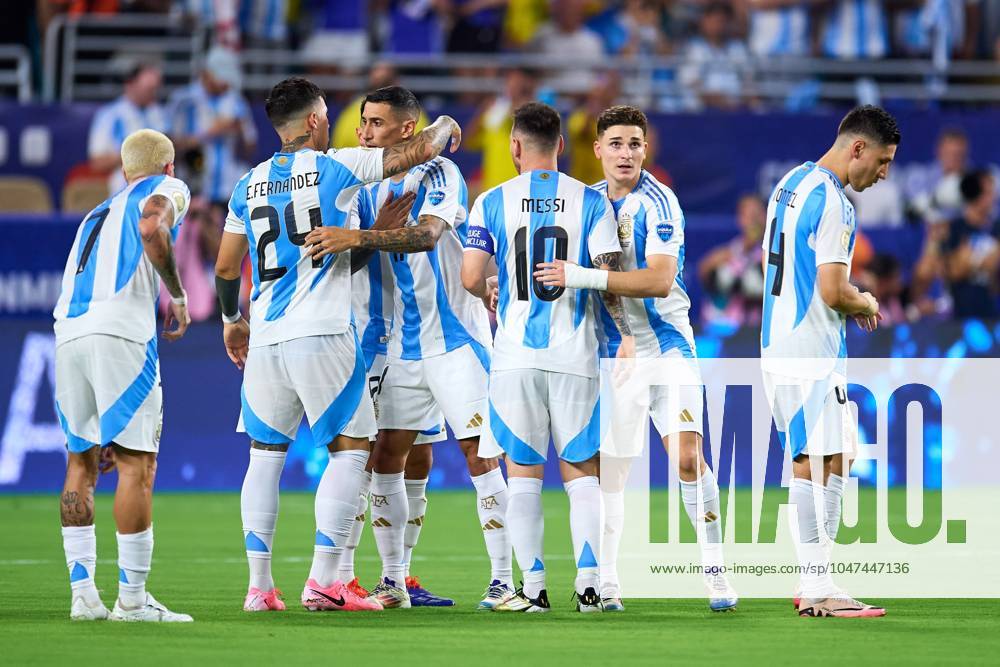 Copa America USA 2024 Argentina vs Colombia - Final Rodrigo de Paul, Enzo Fernandez, Angel Di Maria, Lionel Messi, Julian Alvarez of Argentina during Final match between Argentina and Colombia as part of CONMEBOL Copa America USA 2024 at Hard Rock Stadium on July 14, 2024 in Miami Gardens, Florida, United States. MIAMI GARDENS FLORIDA UNITED STATES