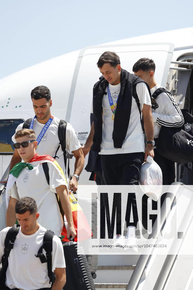 Euro 2024 Winner Spanish Team Arriving At Madrid Airport Vivian, Fermín, Merino and Oyarzabal on their arrival at the airport, July 15, 2024, in Madrid, Spain. Photo by Antonio Gutiérrez Europa Press ABACAPRESS.COM Madrid Spain