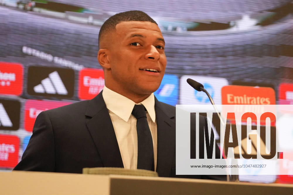 Presentation Kylian Mbappe In Real Madrid - Spain Kylian Mbappé during his presentation as a new player of Real Madrid CF at Santiago Bernabeu stadium in Madrid, Spain, on July 16, 2024. Photo by Laurent Lairys ABACAPRESS.COM Madrid Spain