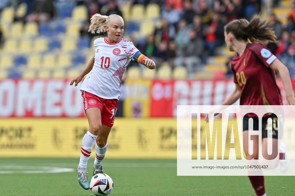 Daio Wasabi Stayen Stadium Pernille Harder (10) of Denmark pictured in action during a soccer game between the national women teams of Belgium, called the Red Flames and Denmark on the fifth matchday in Group A2 in the league stage of the 2023-24 UEFA Women s European Qualifiers competition, on Friday 12 July 2024 in Sint-Truiden , Belgium . Photo SPP David Catry (David Catry SPP)