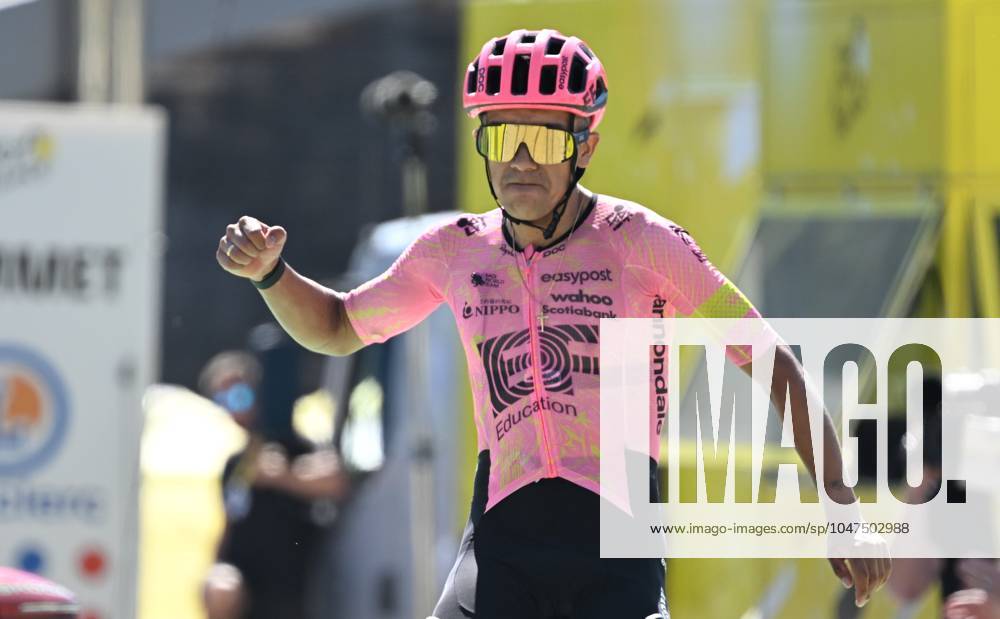 Ecuadorian Richard Carapaz of EF Education-EasyPost crosses the finish line to win stage 17 of the 2024 Tour de France cycling race, from Saint-Paul-Trois-Châteaux to Superdevoluy (177,8 km), in France, on Wednesday 17 July 2024. The 111th edition of the Tour de France starts on Saturday 29 June and will finish in Nice, France on 21 July. TOM GOYVAERTS TomxGoyvaerts x96594210x
