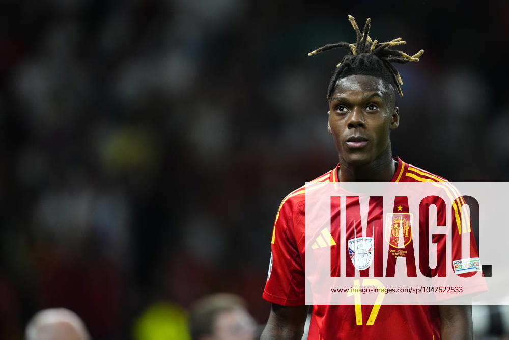 Spain v England: Final - UEFA EURO, EM, Europameisterschaft,Fussball 2024 Nico Williams left winger of Spain and Athletic Club Bilbao during the UEFA EURO 2024 final match between Spain and England at Olympiastadion on July 14, 2024 in Berlin, Germany. Berlin Germany