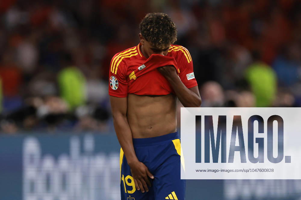 Berlin, Germany, 14th July 2024. Lamine Yamal of Spain reacts during the UEFA European Championships final match at Olympiastadion, Berlin. Picture: Jonathan Moscrop Sportimage . SPI-3226-0259