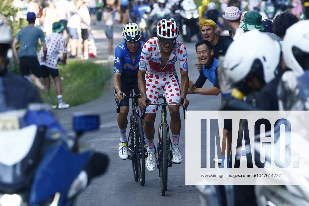 Tour de France 2024 - Stage 20 COL DE LA COUILLOLE, FRANCE - JULY 20 : Carapaz Richard (ECU) of EF Education - EasyPost, Mas Enric (ESP) of Movistar Team during stage 20 of the 111th edition of the Tour de France 2024 cycling race, a stage of 132,8 kms with start in Nice and finish in Col de la Couillole on July 20, 2024 in Col de la Couillole, France, 20 07 2024 Col de la Couillole France