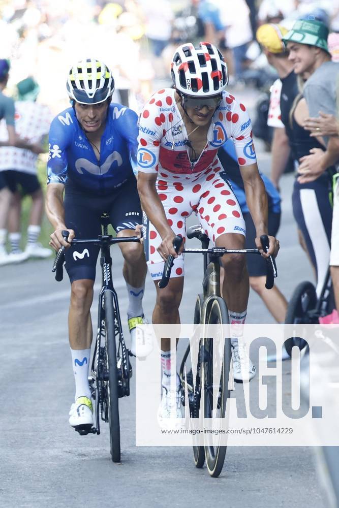 Tour de France 2024 - Stage 20 COL DE LA COUILLOLE, FRANCE - JULY 20 : Carapaz Richard (ECU) of EF Education - EasyPost, Mas Enric (ESP) of Movistar Team during stage 20 of the 111th edition of the Tour de France 2024 cycling race, a stage of 132,8 kms with start in Nice and finish in Col de la Couillole on July 20, 2024 in Col de la Couillole, France, 20 07 2024 Col de la Couillole France