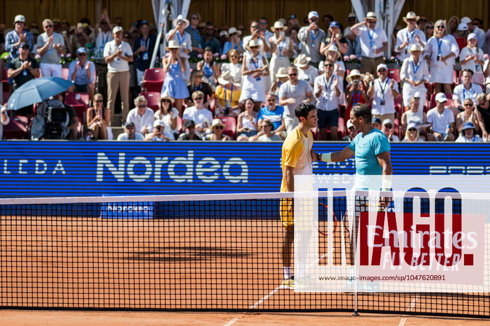 Nuno Borges of Portugal and Rafael Nadal of Spain after mens single final during Nordea Open day 7 on July 21, 2024 in Bastad Photo Niclas Jönsson BILDBYRAN COP 273 NO0291 tennis svenska öppna swedish open bbeng jubel