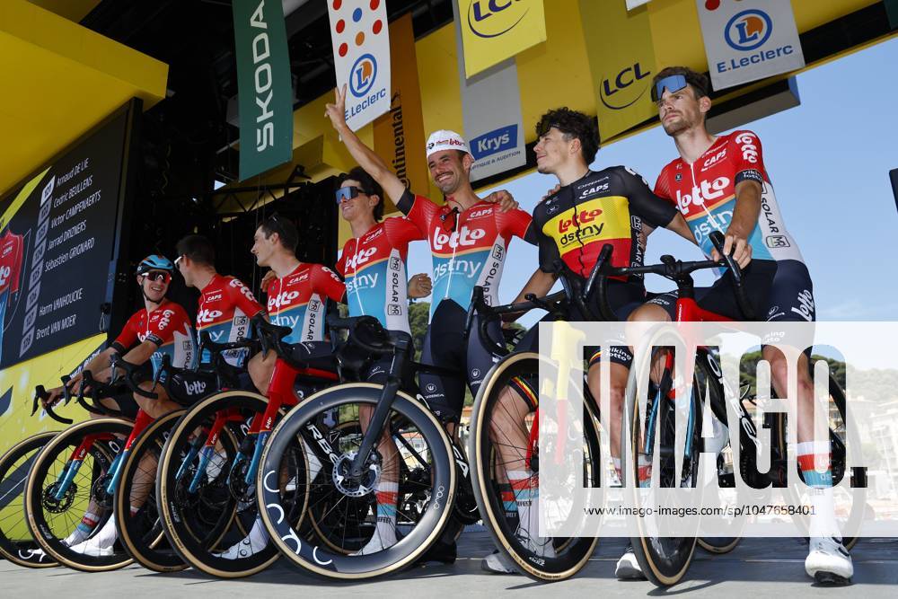 Tour de France 2024 - Stage 20 COL DE LA COUILLOLE, FRANCE - JULY 20 : Campenaerts Victor (BEL) of Lotto Dstny pictured during the start podium ceremony during stage 20 of the 111th edition of the Tour de France 2024 cycling race, a stage of 132,8 kms with start in Nice and finish in Col de la Couillole on July 20, 2024 in Col de la Couillole, France, 20 07 2024 Col de la Couillole France
