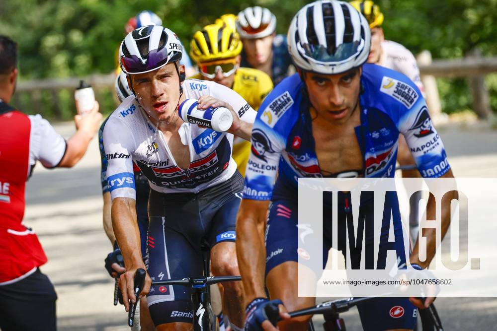 Tour de France 2024 - Stage 20 COL DE LA COUILLOLE, FRANCE - JULY 20 : Evenepoel Remco (BEL) of Soudal - Quick Step and Landa Mikel (ESP) of Soudal - Quick Step during stage 20 of the 111th edition of the Tour de France 2024 cycling race, a stage of 132,8 kms with start in Nice and finish in Col de la Couillole on July 20, 2024 in Col de la Couillole, France, 20 07 2024 Col de la Couillole France