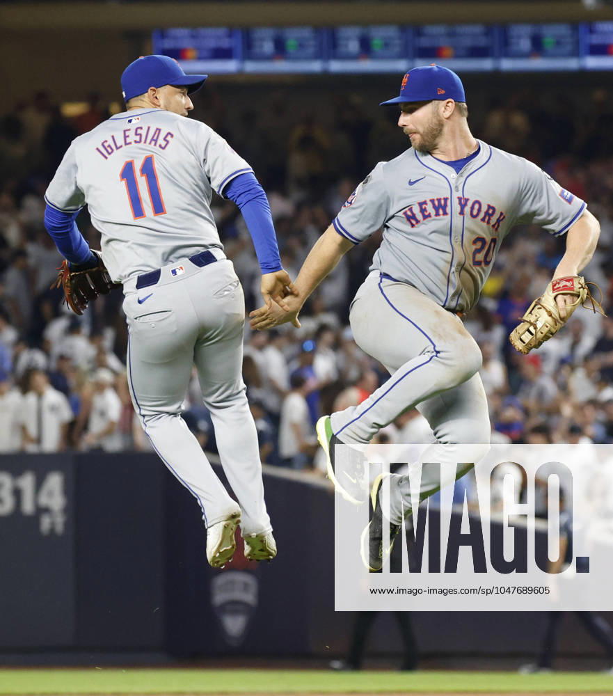 New York Mets Pete Alonso and Jose Iglesias celebrate after the game against the New York Yankees at Yankee Stadium on Tuesday, July 23, 2024 in New York City. The Mets defeated the Yankees 3-2. NYP20240723122 JOHNxANGELILLO