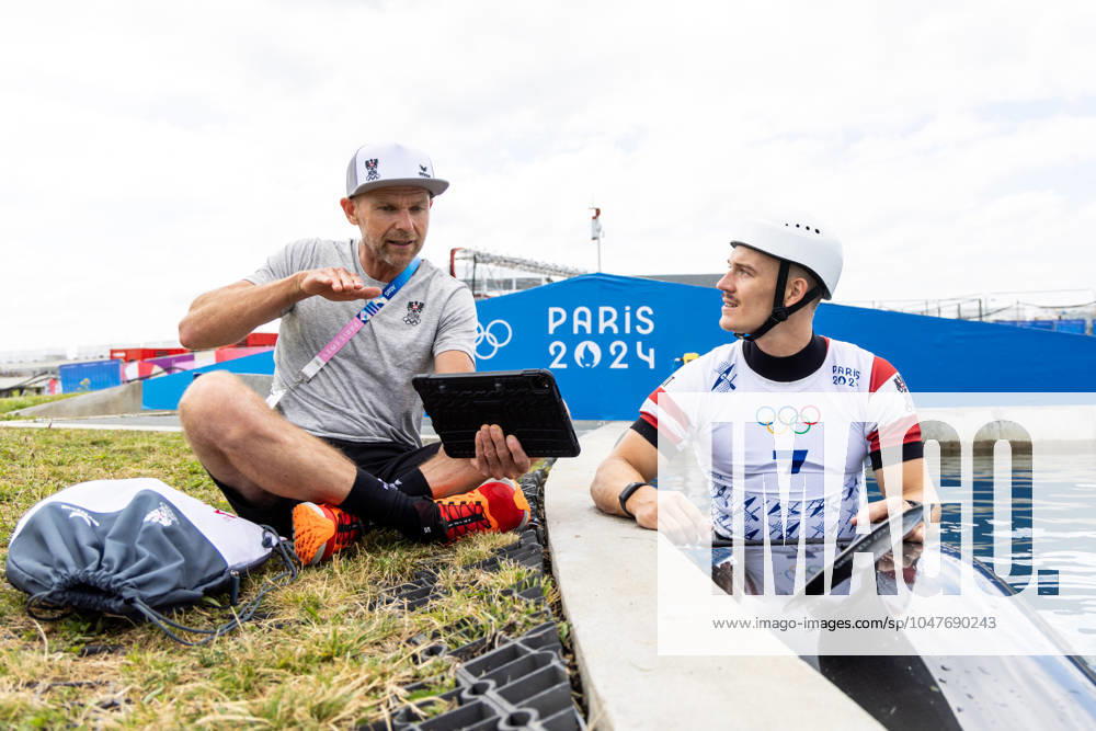 OLYMPICS - Olympic Summer Games 2024 PARIS,FRANCE,23.JUL.24 - OLYMPICS, CANOE - Olympic Summer Games Paris 2024, preview, training. Image shows coach Helmut Oblinger and Felix Oschmautz (AUT). GEPAxpictures Klansek