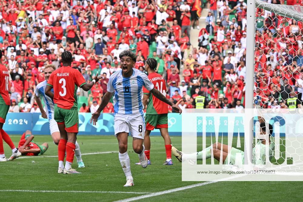 Critain Medina (Argentine), Mens football, Argentina vs Morocco , Men s preliminary round during the Olympic Games, Olympische Spiele, Olympia, OS Paris 2024 JO 2024 : FOOTBALL - Argentine vs Maroc - Jeux Olympiques 2024 - Paris2024 - Saint-Etienne - 24 07 2024 DPPI Panoramic