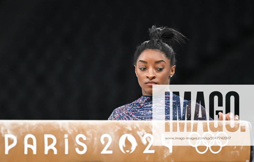 (240725) -- PARIS, July 25, 2024 -- Simone Biles of the United States takes part in an artistic gymnastics training session ahead of the Paris 2024 Olympic Games, Olympische Spiele, Olympia, OS in Paris, France, on July 25, 2024. Cheng Min) (PARIS2024)FRANCE-PARIS-ARTISTIC GYMNASTICS-TRAINING chengmin