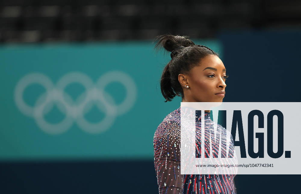 (240725) -- PARIS, July 25, 2024 -- Simone Biles of the United States takes part in an artistic gymnastics training session ahead of the Paris 2024 Olympic Games, Olympische Spiele, Olympia, OS in Paris, France, on July 25, 2024. Cao Can) (PARIS2024)FRANCE-PARIS-ARTISTIC GYMNASTICS-TRAINING CaoCan
