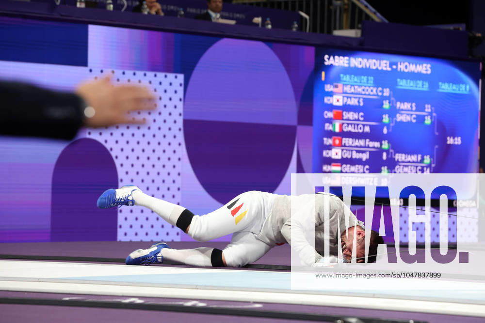 KW30 Sebastien Patrice of France competes against Mathias Szabo of Germany in the Men Sabre Individual during the 2024 Summer Olympics at the Grand Palais in Paris, France, on Saturday, July 27, 2024, on the first day Olympic events. Szabo won 15-13. FRAPatricevsGERSzabo131 MAYAxVIDON-WHITE