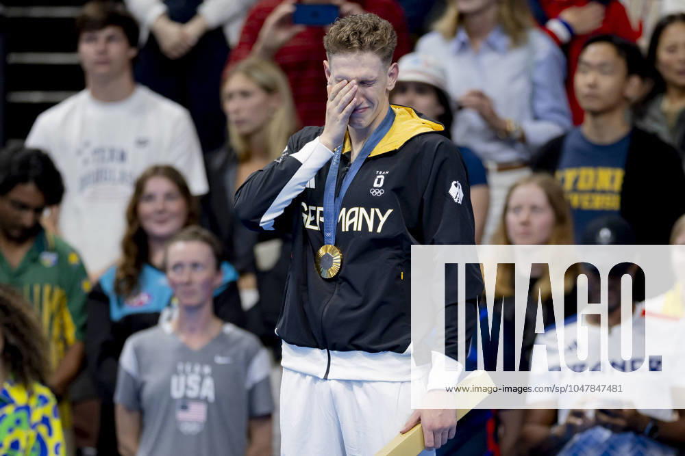 Lukas Maertens, GER at the award ceremony FRA, Olympic Games Paris 2024, Swimming Finals Day1, 27 07 2024 FRA, Olympic Games Paris 2024, Swimming Finals Day1, 27 07 2024 Paris