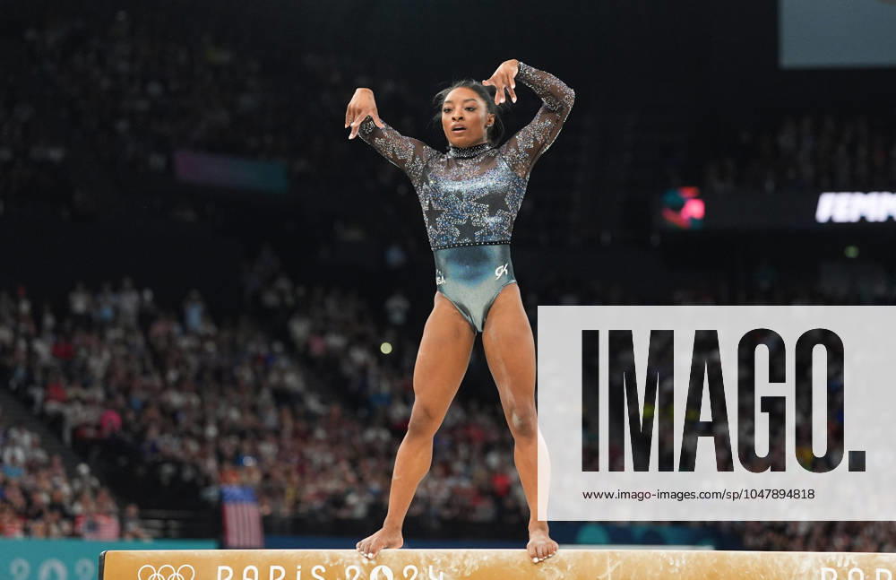 July 28 2024: Simone Biles (United States of America) competes during the balance beam at Bercy Arena, Paris, France. CSM. Paris France - ZUMAc04_ 20240728_zma_c04_073
