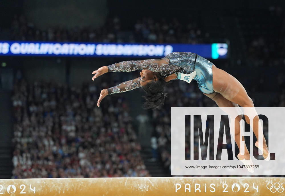 July 28 2024: Simone Biles (United States of America) competes during the balance beam at Bercy Arena, Paris, France. CSM. Paris France - ZUMAc04_ 20240728_zma_c04_079