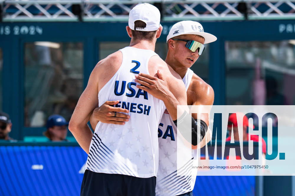Miles Partain (USA) - Volleyball de plage - Beach volleyball, Beachvolleyball Men’s Beach Volleybal event, Preliminary pool D during the Olympic Games, Olympische Spiele, Olympia, OS Paris 2024 JO 2024 : Volleyball de plage - Jeux Olympiques 2024 - Paris2024 - Paris - 30 07 2024 DPPI Panoramic