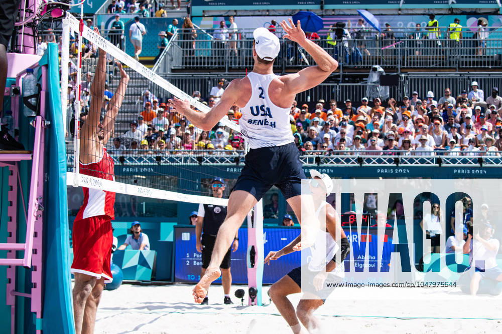 Andrew Benesh (USA) - Volleyball de plage - Beach volleyball, Beachvolleyball Men’s Beach Volleybal event, Preliminary pool D during the Olympic Games, Olympische Spiele, Olympia, OS Paris 2024 JO 2024 : Volleyball de plage - Jeux Olympiques 2024 - Paris2024 - Paris - 30 07 2024 DPPI Panoramic