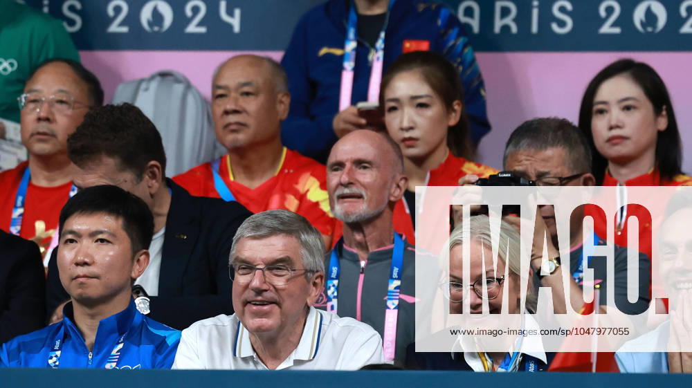 (240730) -- PARIS, July 30, 2024 -- International Olympic Committee (IOC) President Thomas Bach is seen during the mixed doubles gold medal Table tennis, Tischtennis match between Wang Chuqin Sun Yingsha of China and Ri Jong Sik Kim Kum Yong of the Democratic People s Republic of Korea at the Paris 2024 Olympic Games, Olympische Spiele, Olympia, OS in Paris, France, on July 30, 2024. Liu Xu) (PARIS2024)FRANCE-PARIS-OLY-TABLE TENNIS liuxu