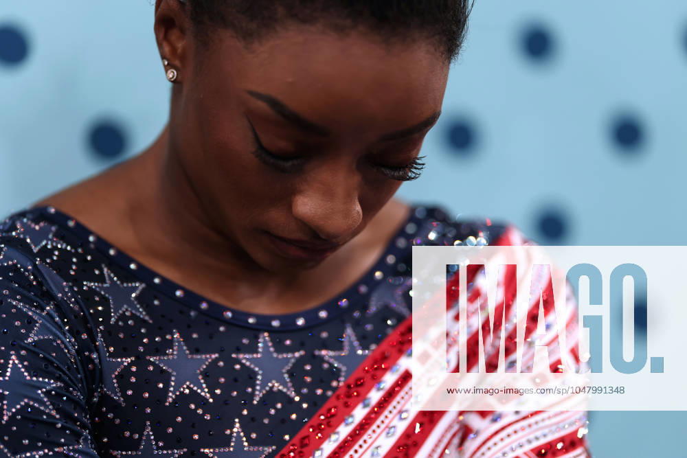 (240730) -- PARIS, July 30, 2024 -- Simone Biles of the United States reacts ahead of the floor exercise event of the artistic gymnastics women s team final at the Paris 2024 Olympic Games, Olympische Spiele, Olympia, OS in Paris, France, July 30, 2024. ) (PARIS2024) FRANCE-PARIS-OLY-ARTISTIC GYMNASTICS CaoxCan