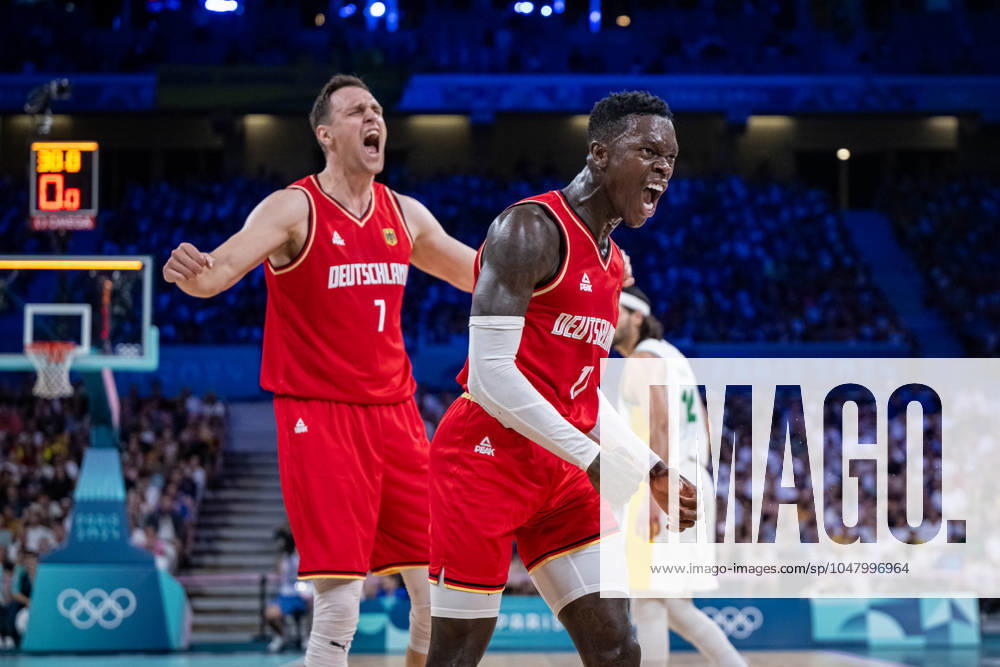 Olympic Games Paris 2024 Basketball Lille 30 07 2024 Preliminary round Men Men Brazil BRA Germany GER Dennis Schröder Schroeder Germany, No 17 Schröder Schroder Johannes Voigtmann Germany, No 07 Jubel