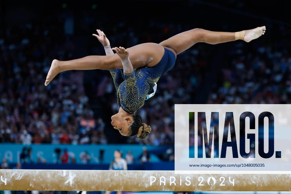 Rebeca Andrade of Brazil competes on Balance Beam during Women s Team Final of the Artistic Gymnastics on Bercy Arena during the Paris 2024 Olympics Games on July 30, 2024 in Paris, France. Paris France - ZUMAa181 20240730_zaa_a181_530