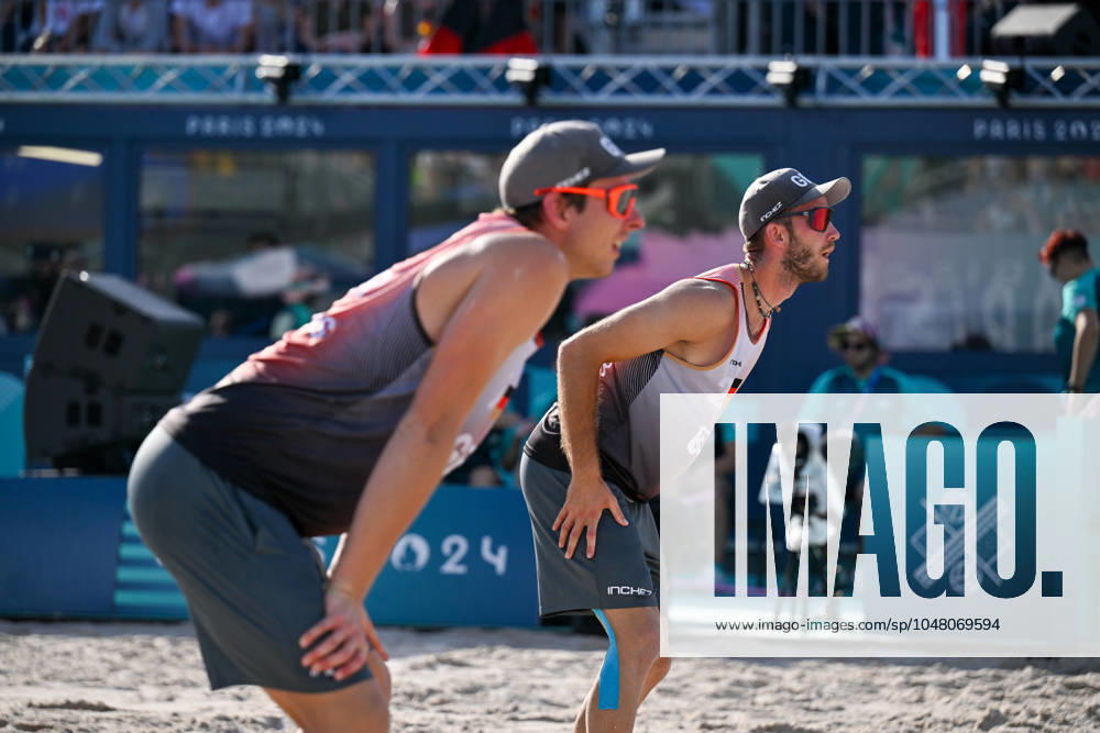Olympic Games Beach Volleyball Paris 01 08 2024 Preliminary round, Men, GER AUS, Nils Ehlers 1, GER , Clemens Wickler 2, GER ,