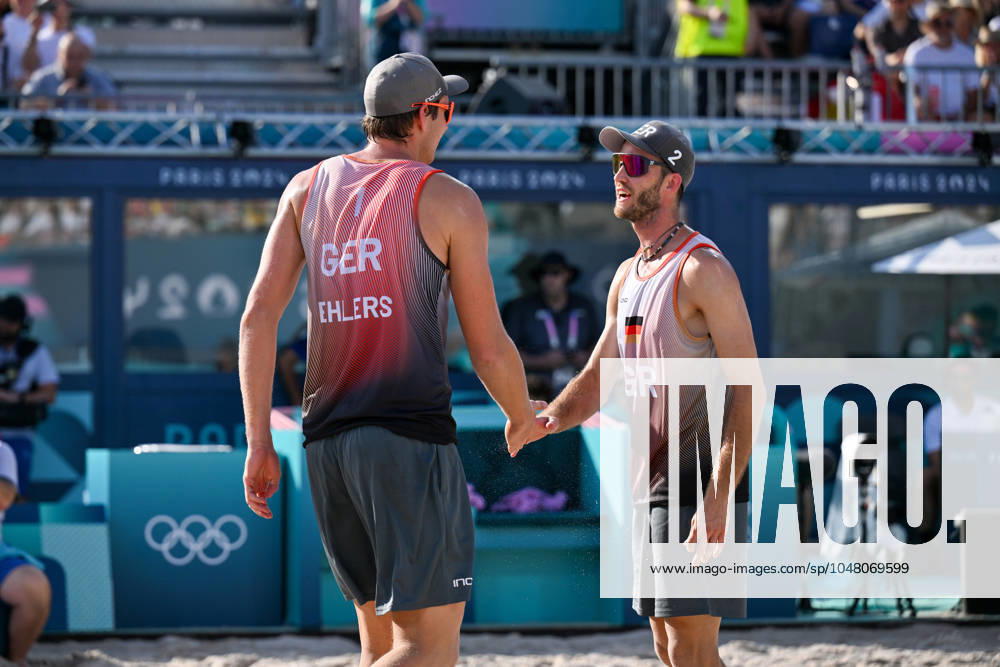 Olympic Games Beach Volleyball Paris 01 08 2024 Preliminary round, Men, GER AUS, Nils Ehlers 1, GER , Clemens Wickler 2, GER ,