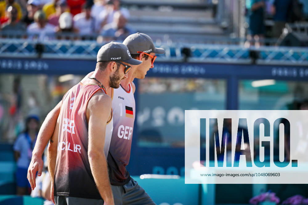 Olympic Games Beach Volleyball Paris 01 08 2024 Preliminary round, Men, GER AUS, Nils Ehlers 1, GER , Clemens Wickler 2, GER ,