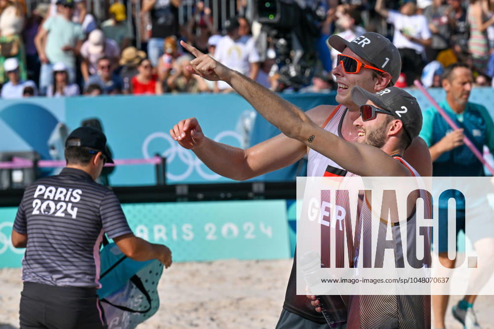 Olympic Games Beach Volleyball Paris 01 08 2024 Preliminary round, Men, GER AUS, Nils Ehlers 1, GER , Clemens Wickler 2, GER ,